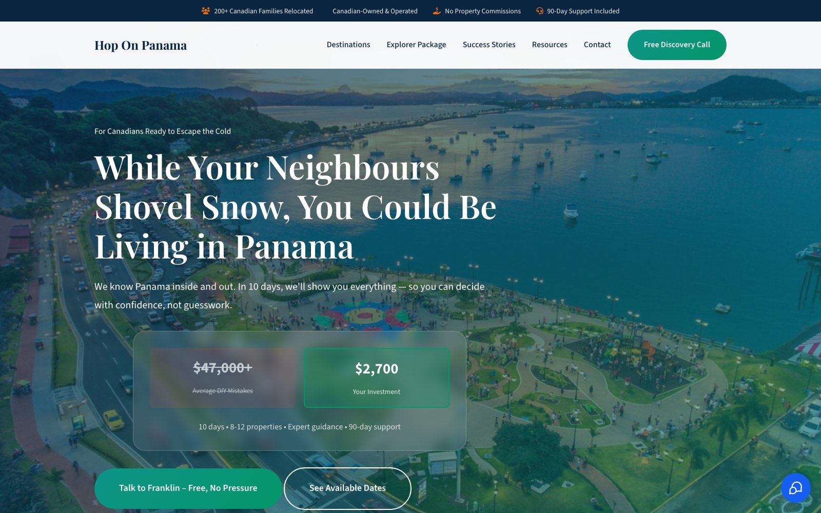 Hop On Panama bilingual tour website built by BluePulse AI