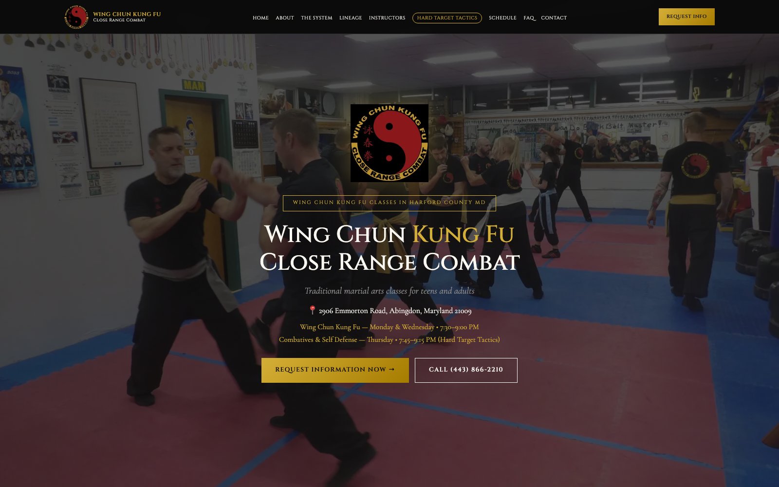 Wing Chun Kung Fu Close Range Combat school website built by BluePulse AI